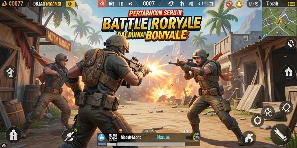Gameplay C0077 yang seru dan penuh aksi Battle Royale.